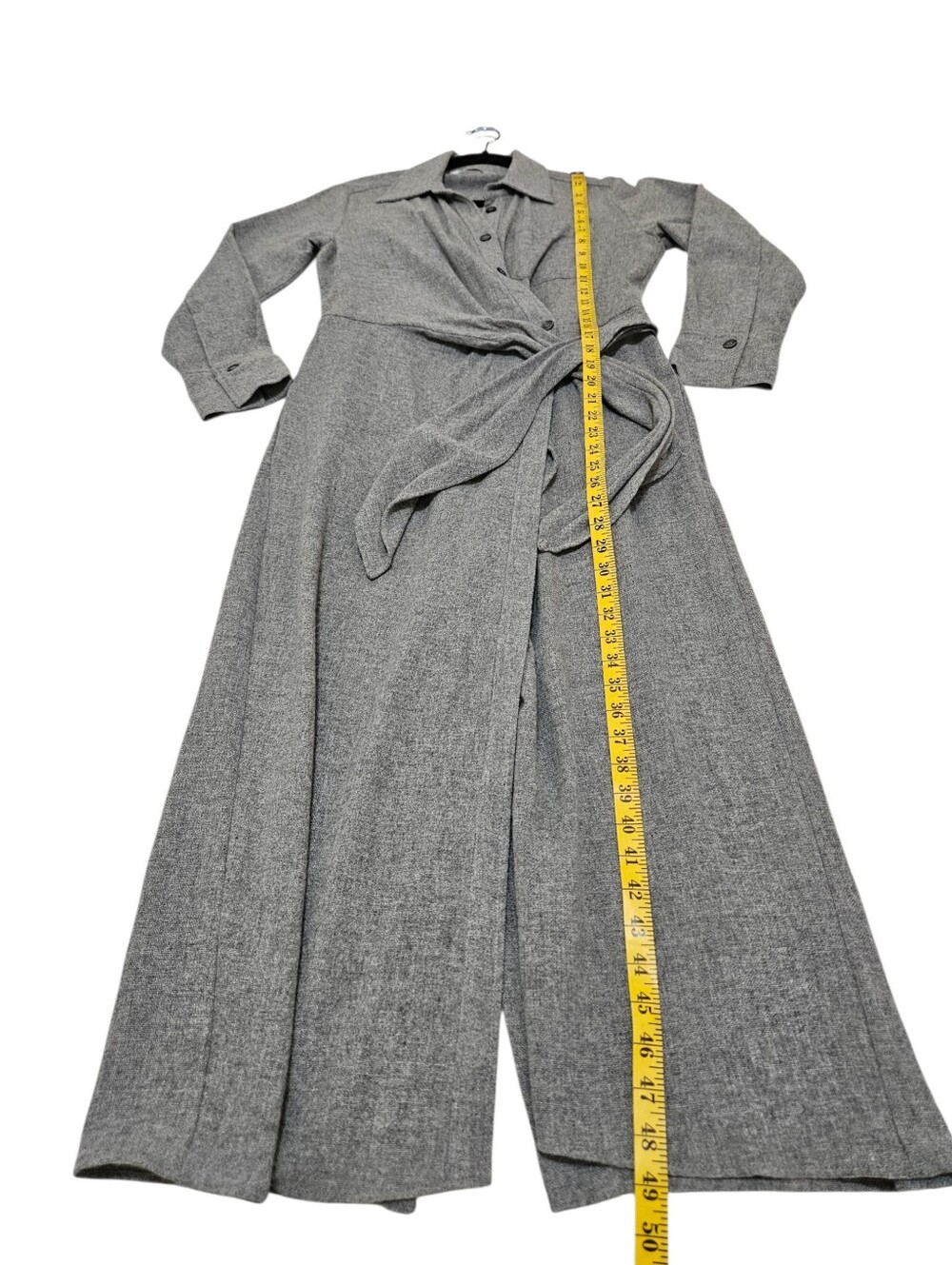 ZARA Wool Blend Heathered Grey Midi Wrap Shirt Dress M Dark Academia Office - Picture 11 of 12